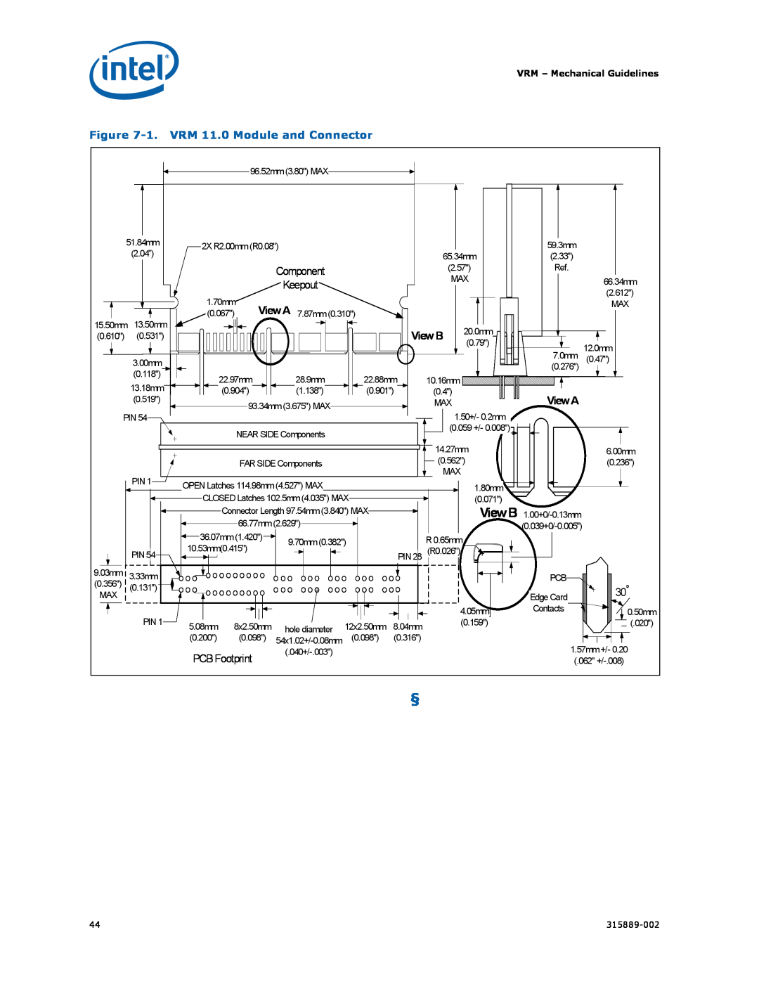Intel 315889-002 manual 1.VRM 11.0 Module and Connector, PCB Footprint 