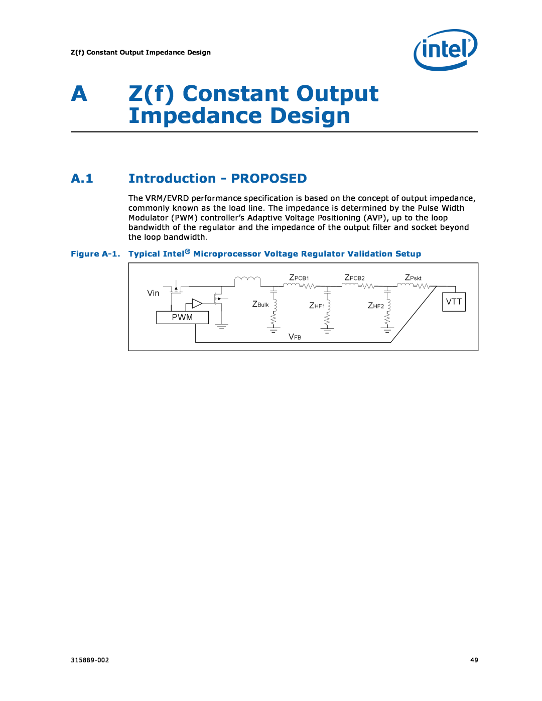 Intel 315889-002 manual A.1 Introduction - PROPOSED, AZf Constant Output Impedance Design 
