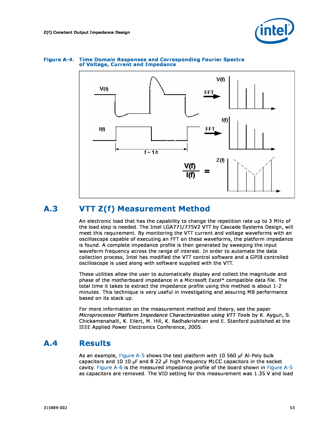 Intel 315889-002 manual A.3 VTT Zf Measurement Method, A.4 Results 