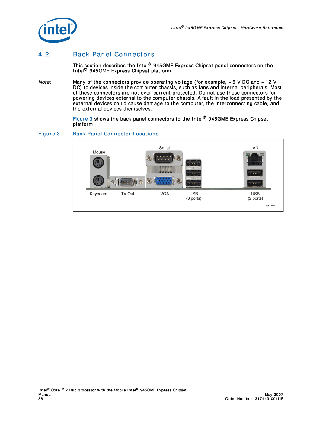 Intel 317443-001US user manual Back Panel Connectors 