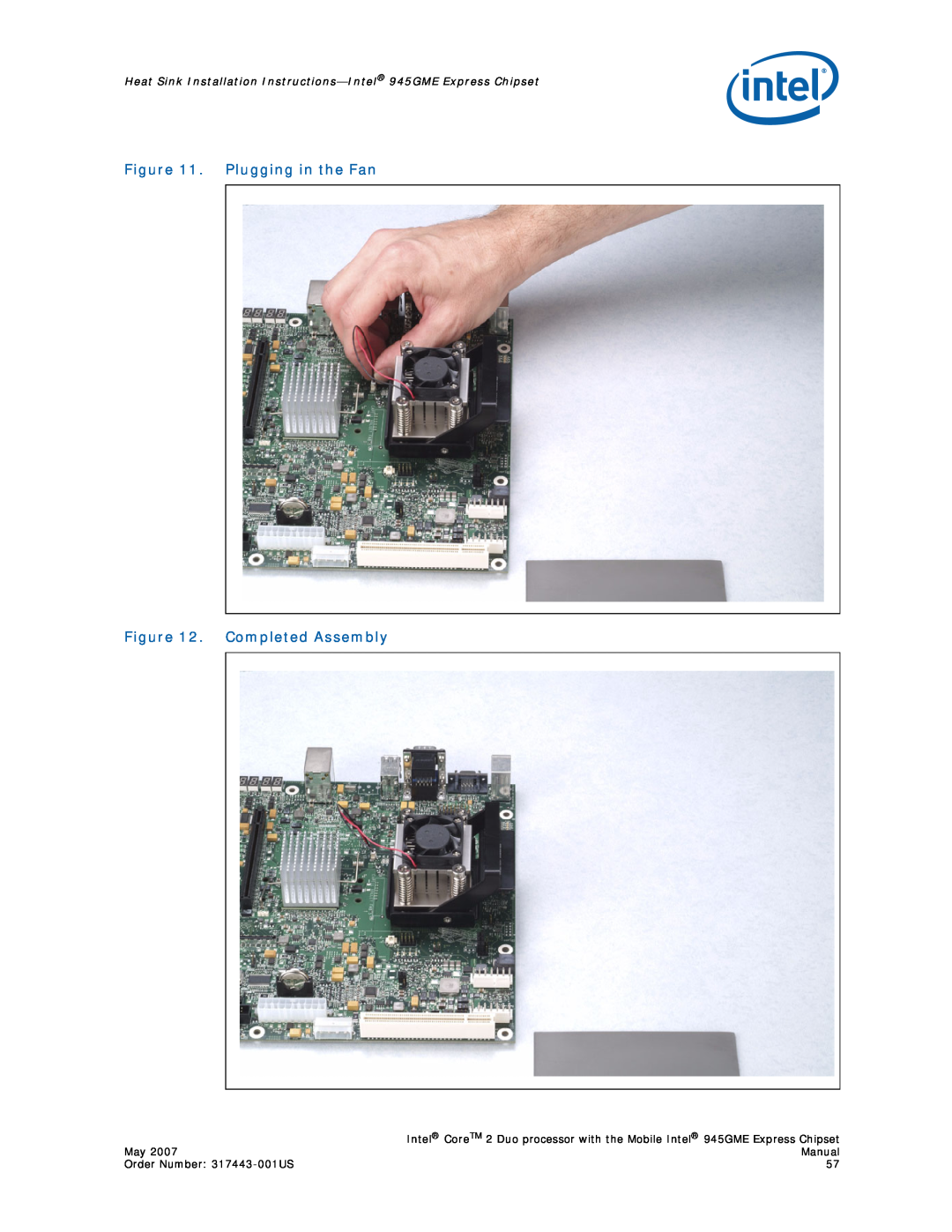 Intel 317443-001US user manual Plugging in the Fan . Completed Assembly 