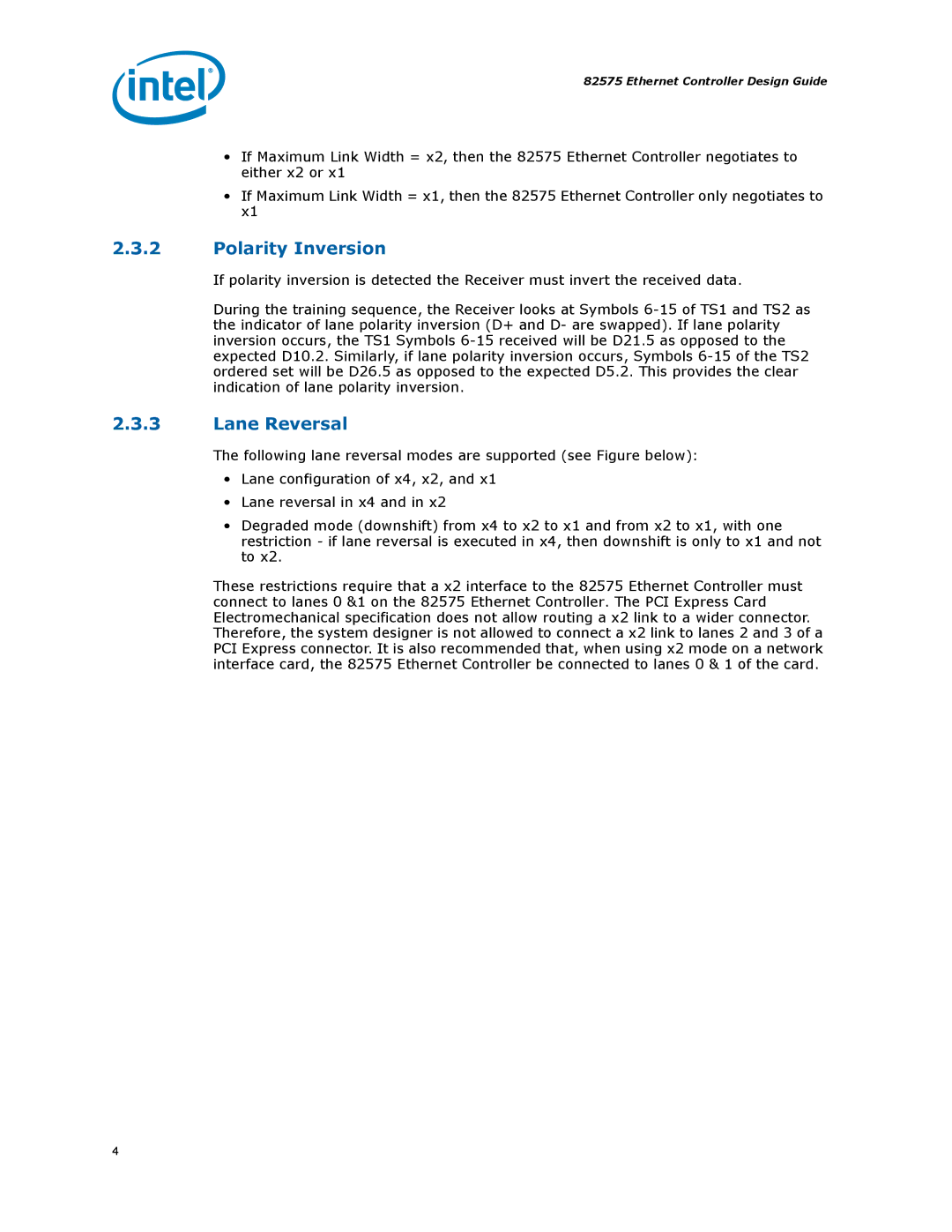 Intel 317698-001 manual Polarity Inversion, Lane Reversal 