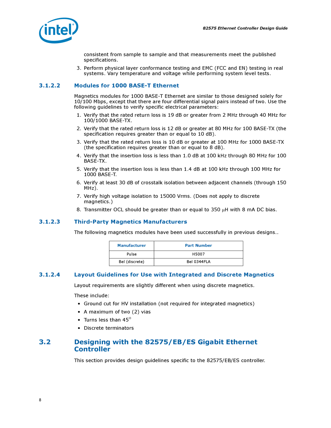 Intel 317698-001 manual Designing with the 82575/EB/ES Gigabit Ethernet Controller, Modules for 1000 BASE-T Ethernet 