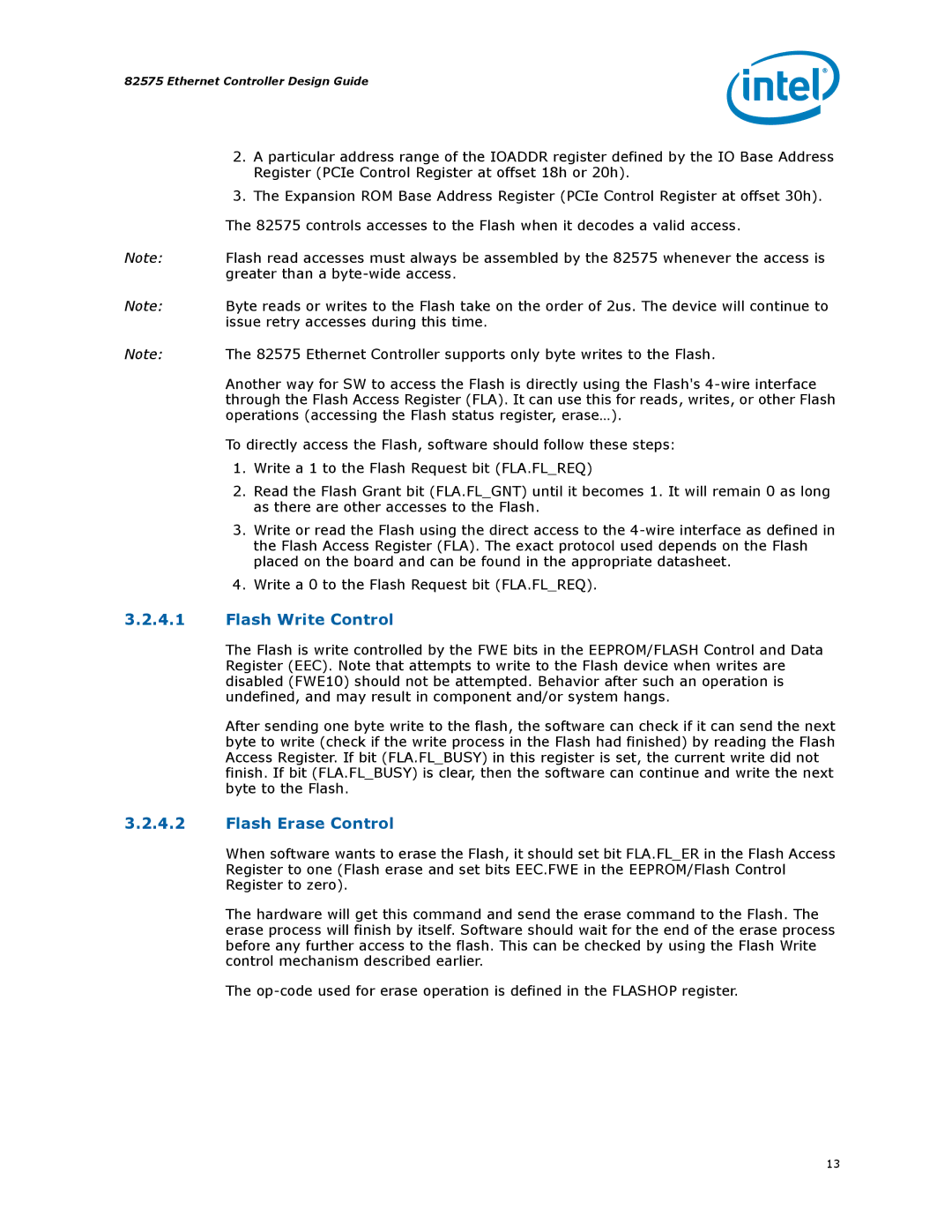 Intel 317698-001 manual Flash Write Control, Flash Erase Control 