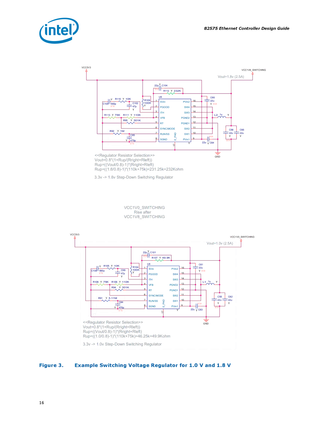 Intel 317698-001 manual Example Switching Voltage Regulator for 1.0 V and 1.8 