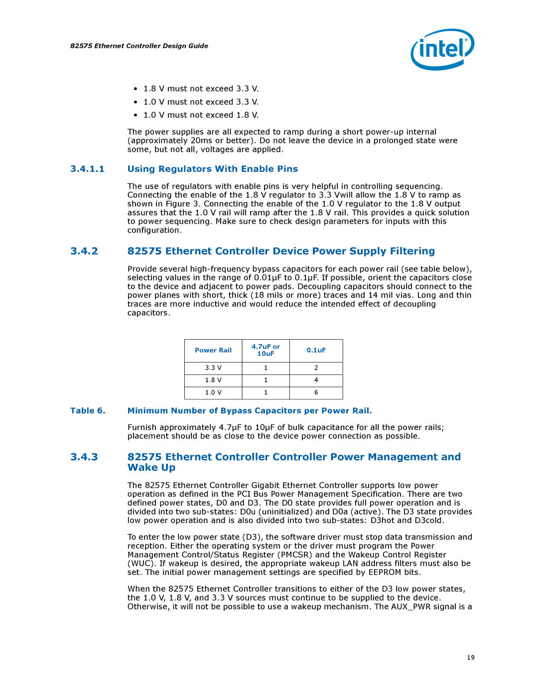 Intel 317698-001 manual 2 82575 Ethernet Controller Device Power Supply Filtering, Using Regulators With Enable Pins 