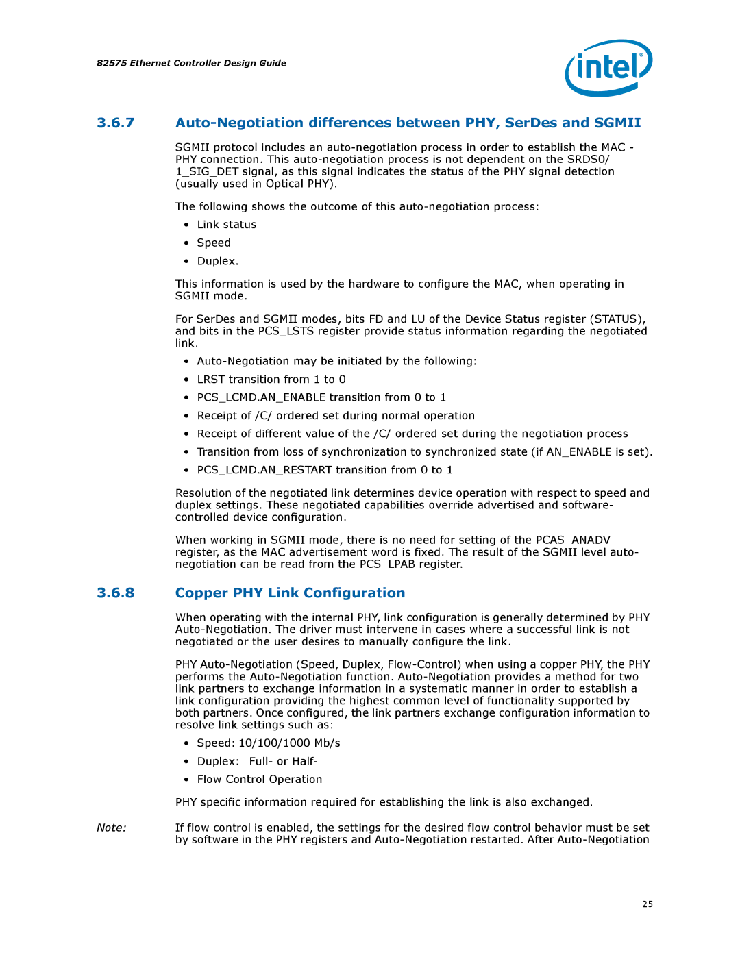 Intel 317698-001 manual Auto-Negotiation differences between PHY, SerDes and Sgmii, Copper PHY Link Configuration 