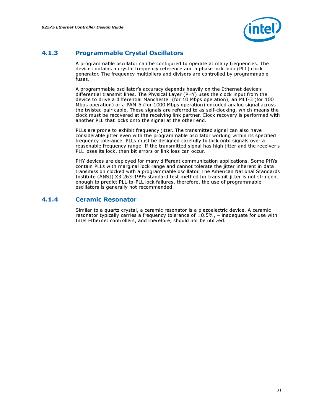 Intel 317698-001 manual Programmable Crystal Oscillators, Ceramic Resonator 