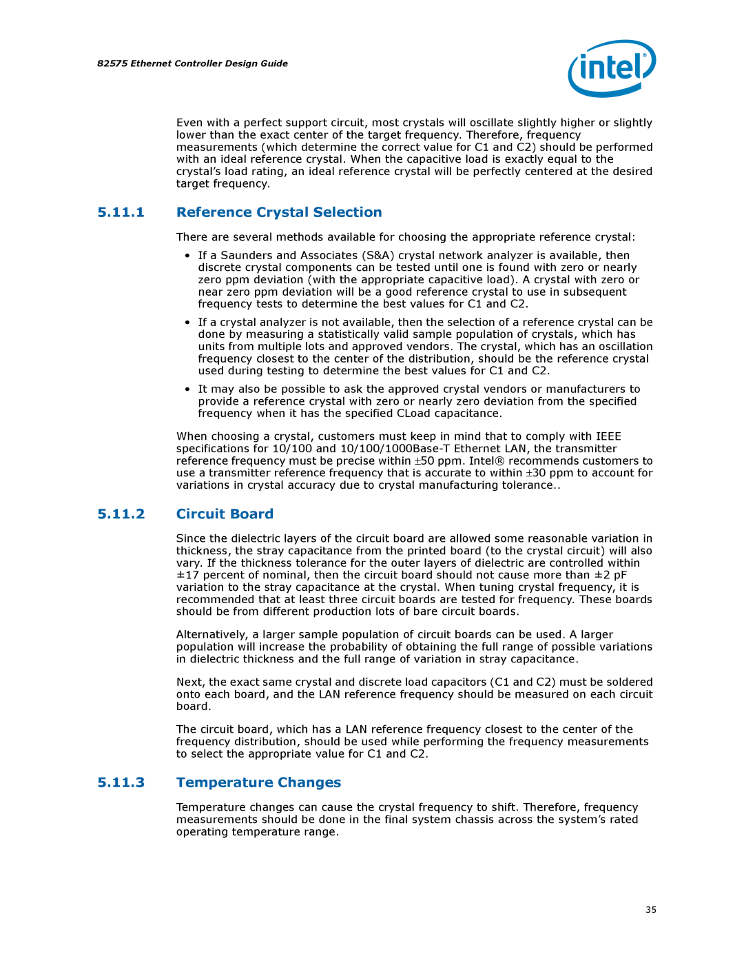 Intel 317698-001 manual Reference Crystal Selection, Circuit Board, Temperature Changes 