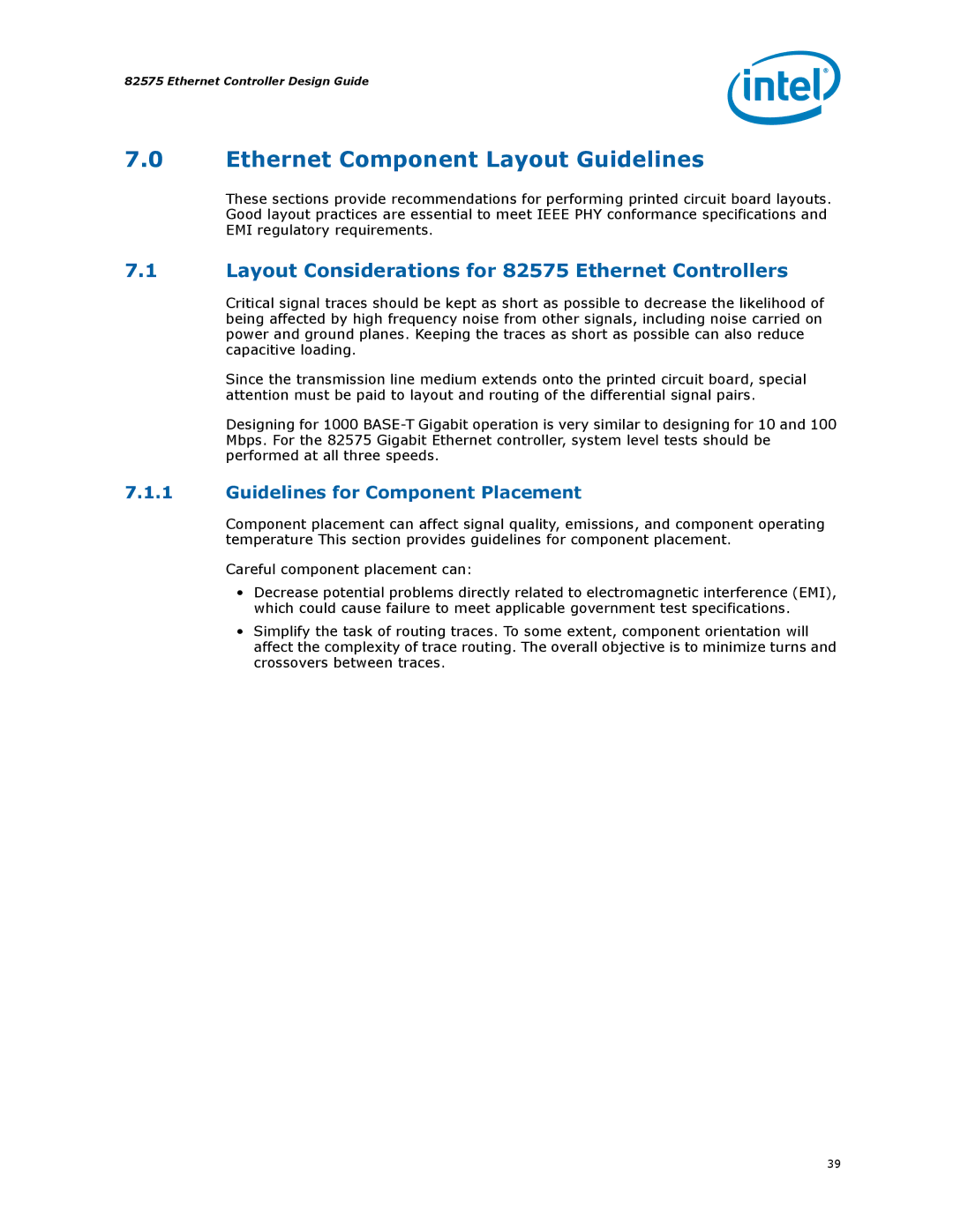 Intel 317698-001 manual Ethernet Component Layout Guidelines, Layout Considerations for 82575 Ethernet Controllers 