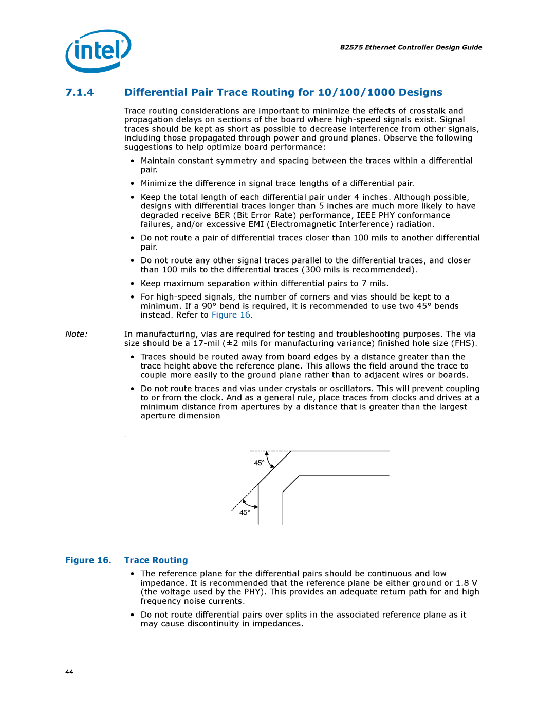 Intel 317698-001 manual Differential Pair Trace Routing for 10/100/1000 Designs 