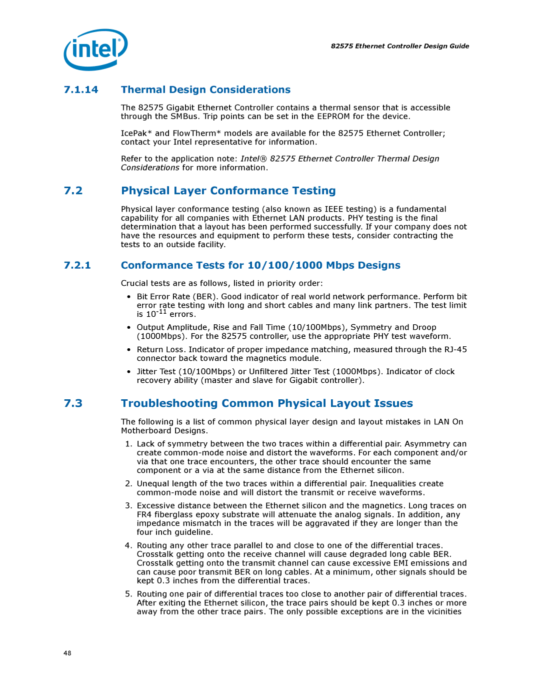 Intel 317698-001 manual Physical Layer Conformance Testing, Troubleshooting Common Physical Layout Issues 