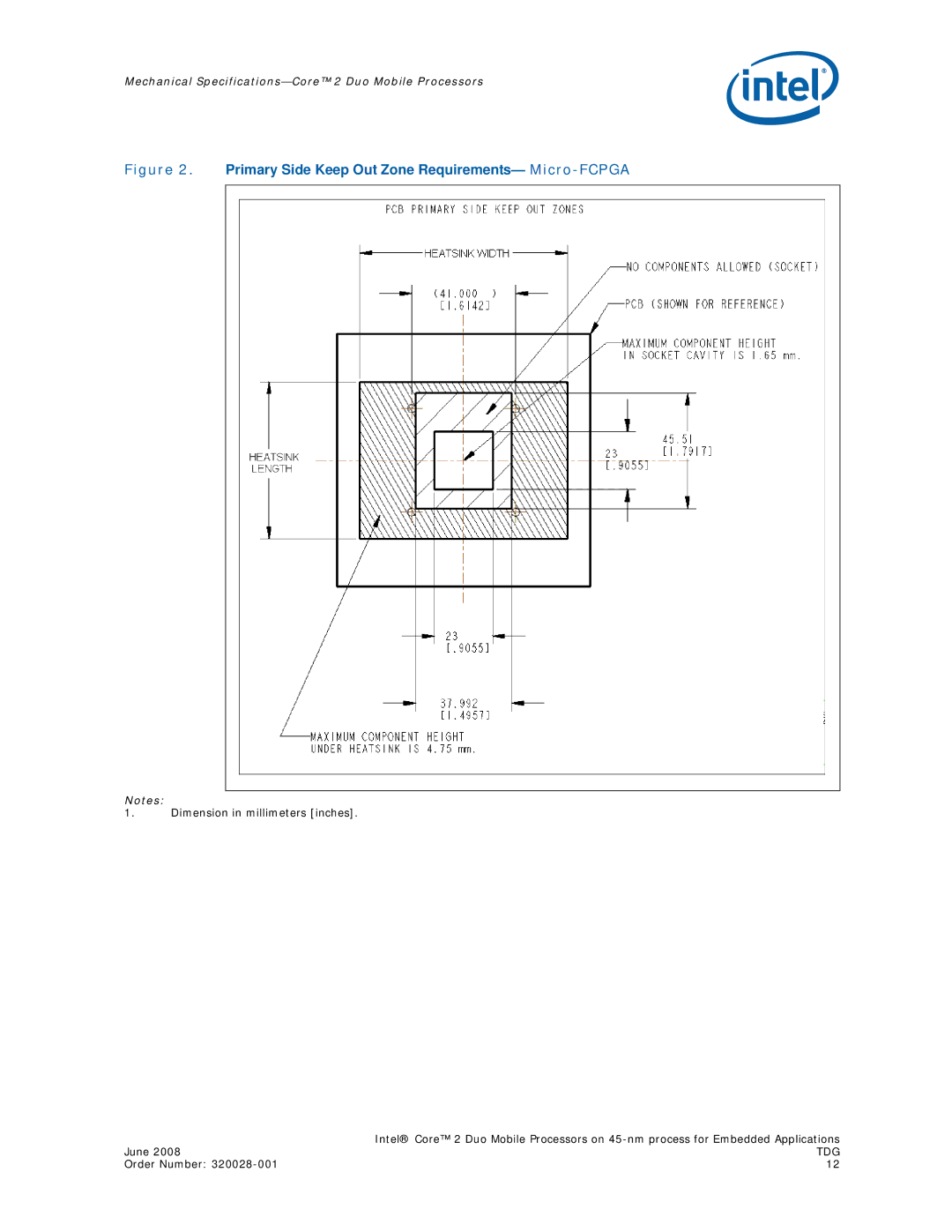 Intel 320028-001 manual Primary Side Keep Out Zone Requirements- Micro-FCPGA 