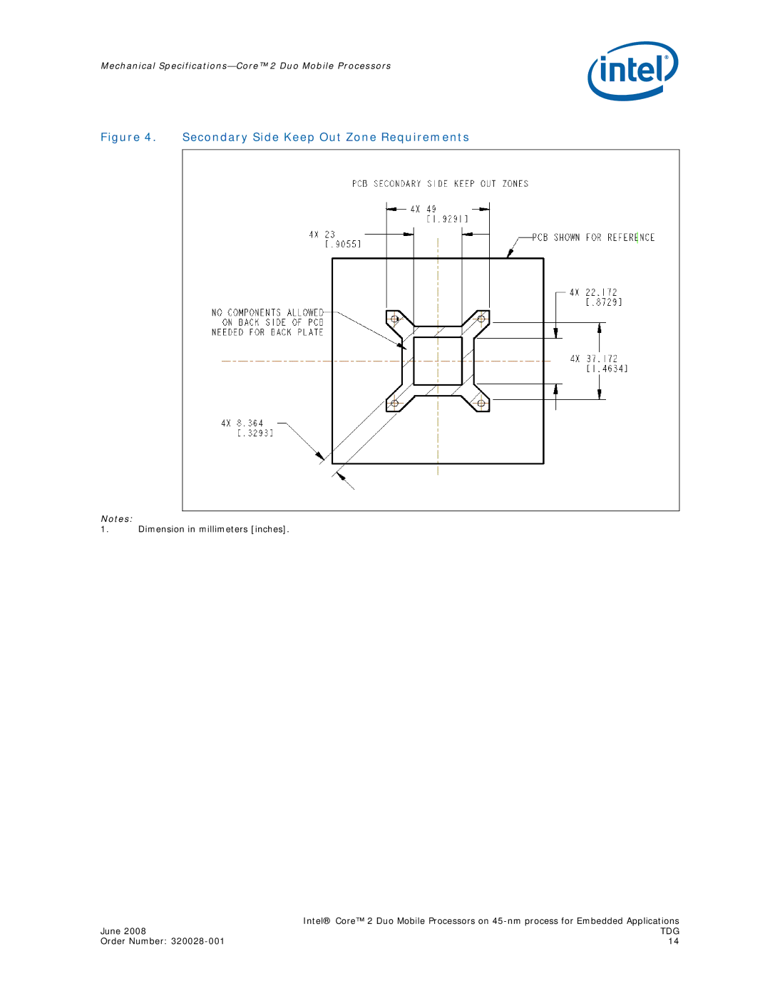 Intel 320028-001 manual Secondary Side Keep Out Zone Requirements 