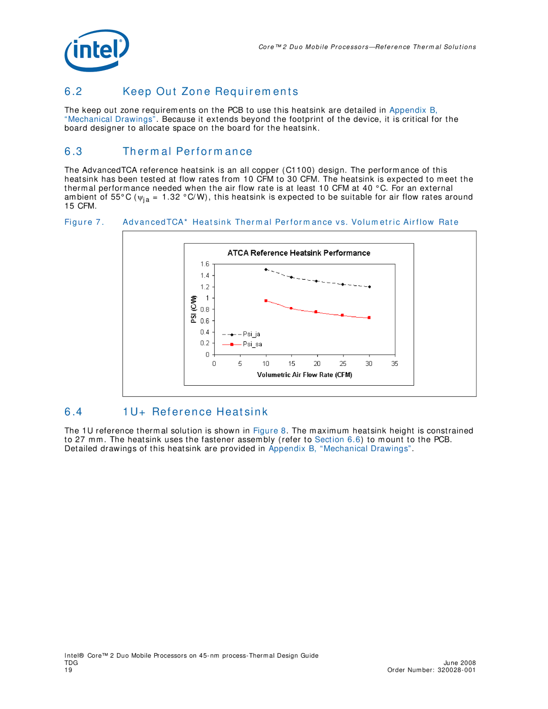 Intel 320028-001 manual Keep Out Zone Requirements, Thermal Performance, 1U+ Reference Heatsink 