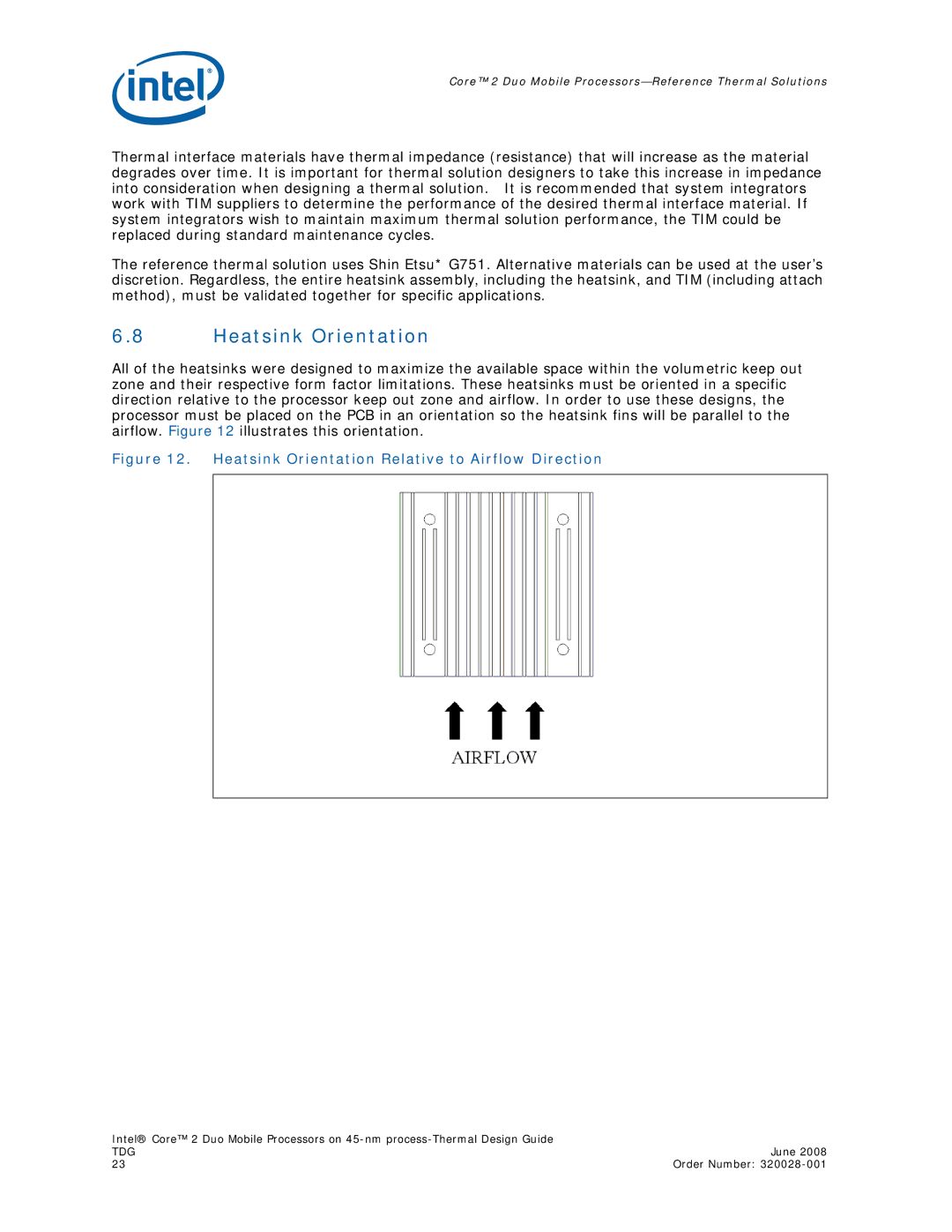 Intel 320028-001 manual Heatsink Orientation Relative to Airflow Direction 