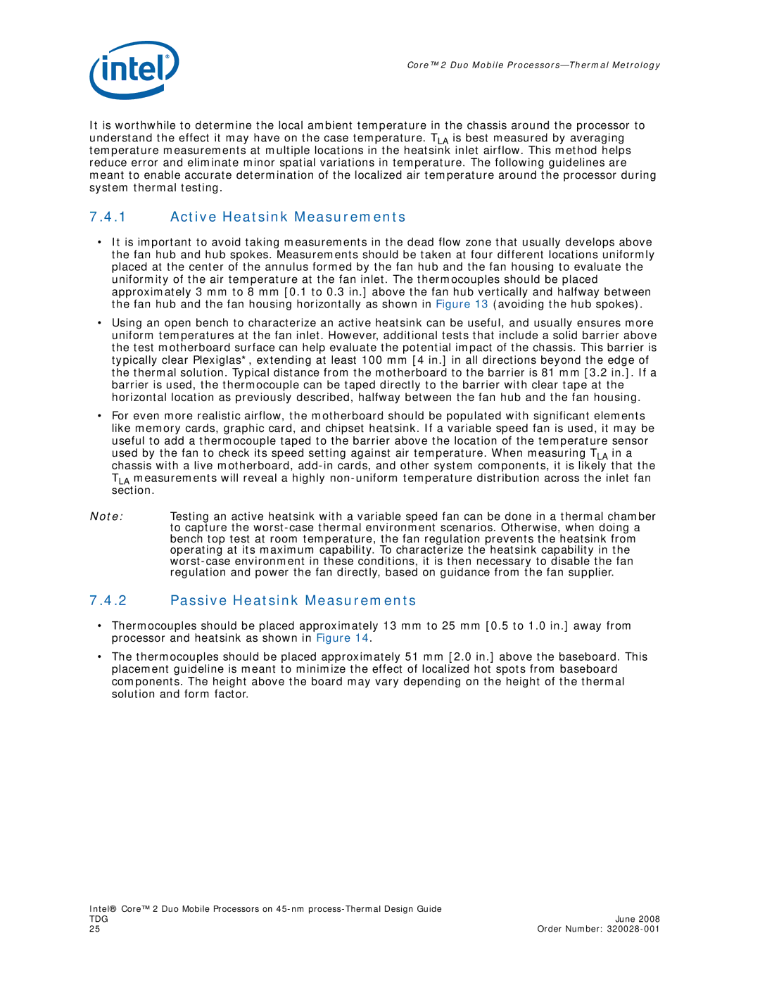 Intel 320028-001 manual Active Heatsink Measurements 