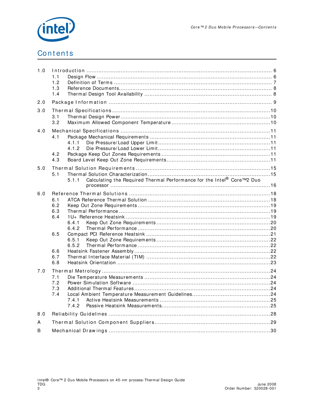 Intel 320028-001 manual Contents 