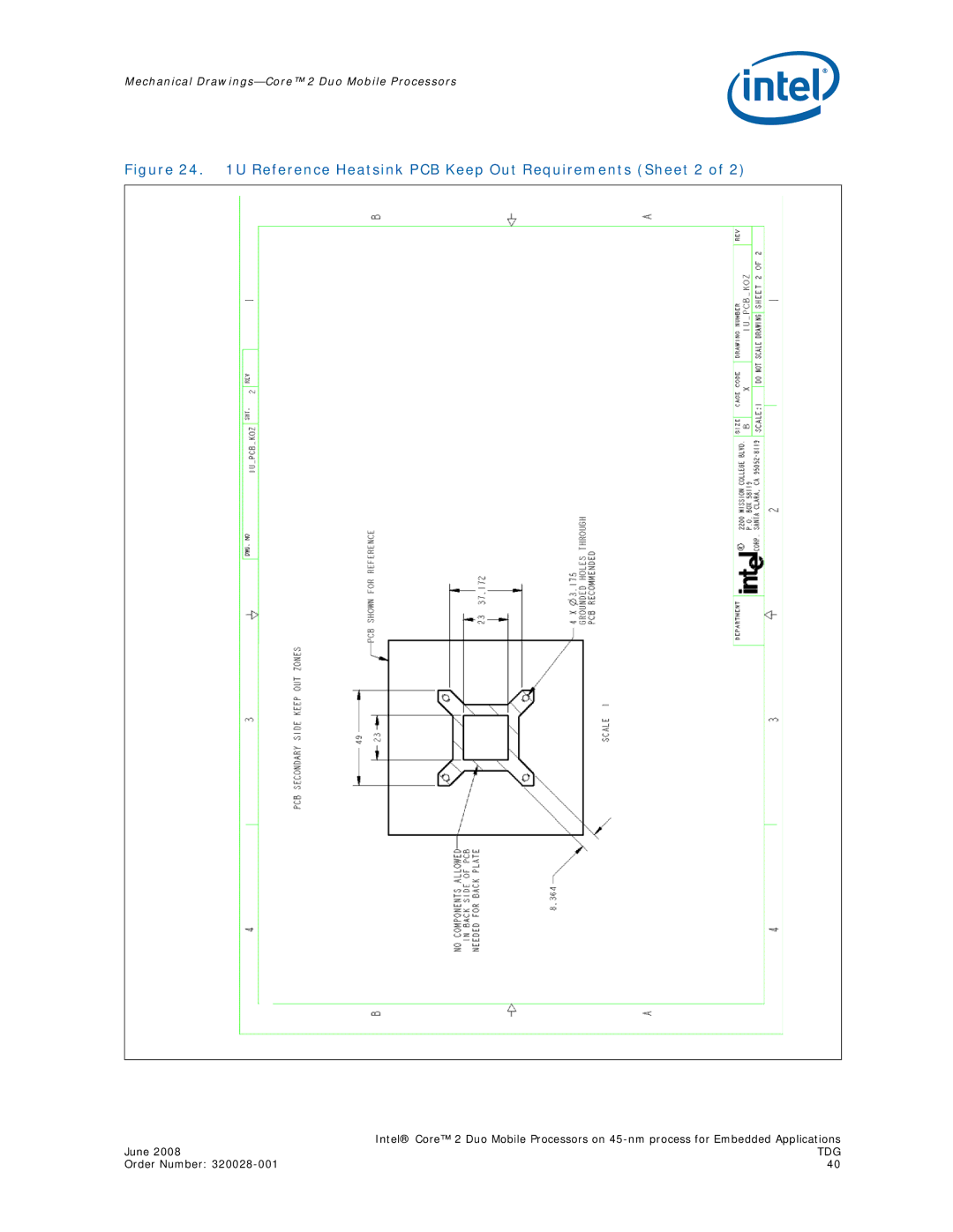 Intel 320028-001 manual Reference Heatsink PCB Keep Out Requirements Sheet 2 