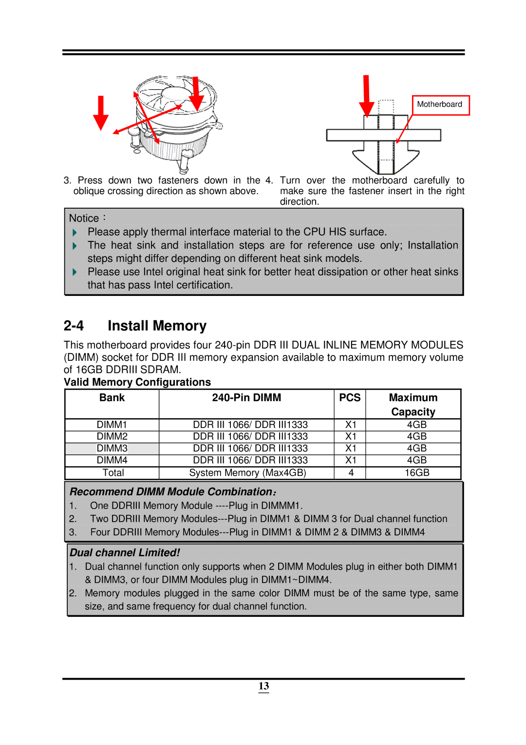 Intel 32882 user manual Install Memory, Valid Memory Configurations Bank Pin Dimm, Maximum, Capacity 