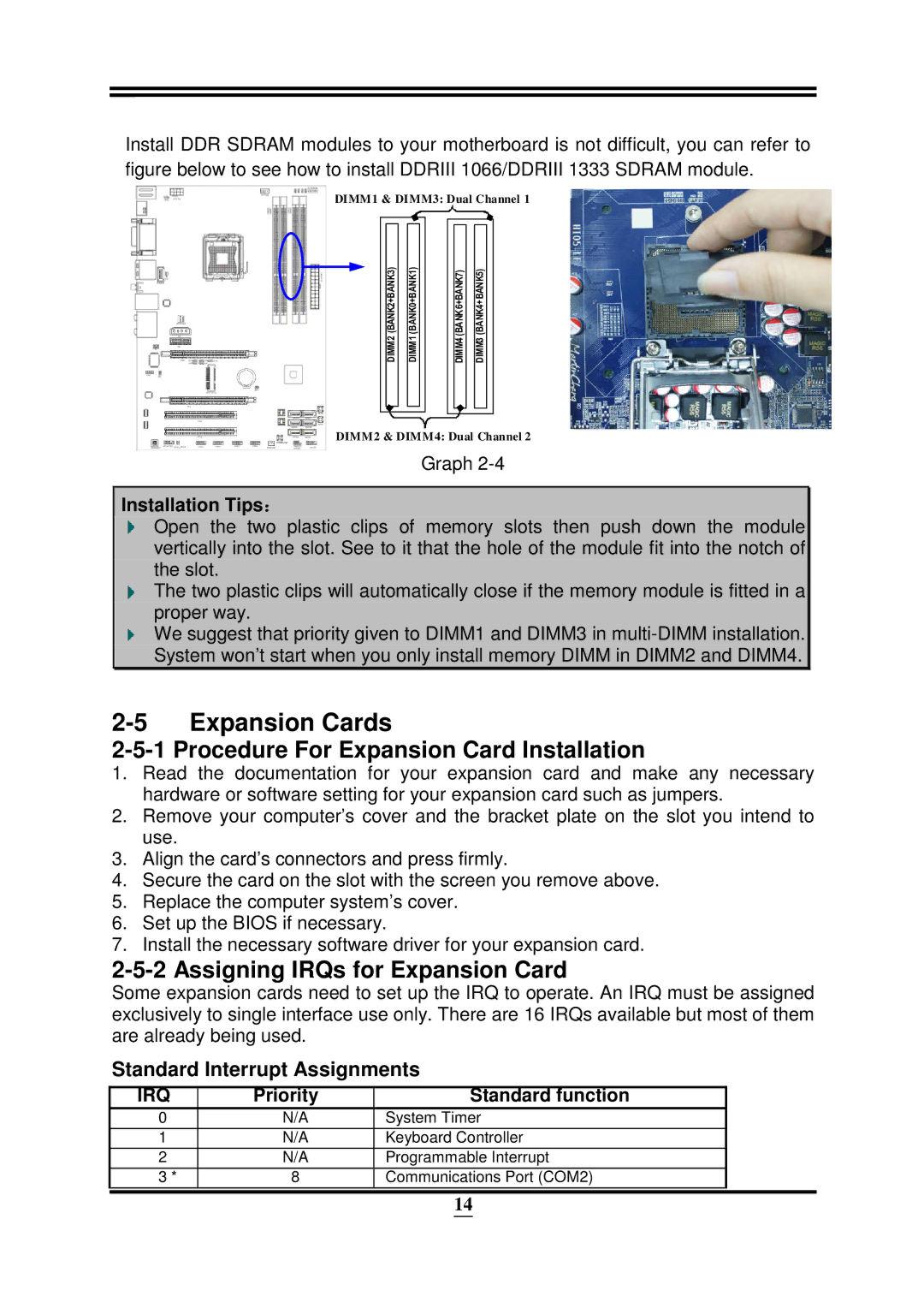 Intel 32882 user manual Expansion Cards, Procedure For Expansion Card Installation, Assigning IRQs for Expansion Card 