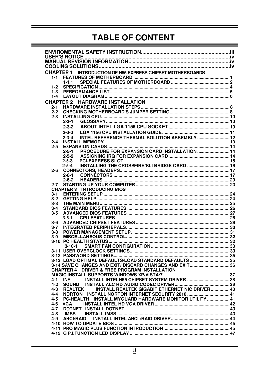 Intel 32882 user manual Table of Content 