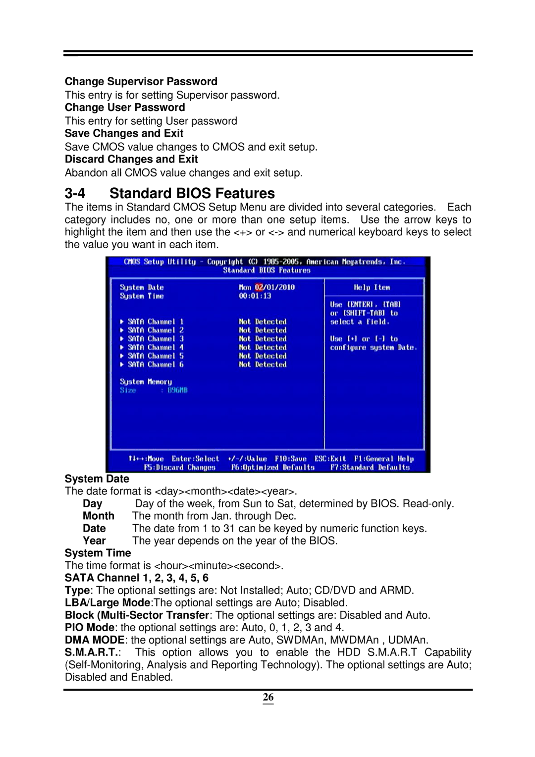 Intel 32882 user manual Standard Bios Features 