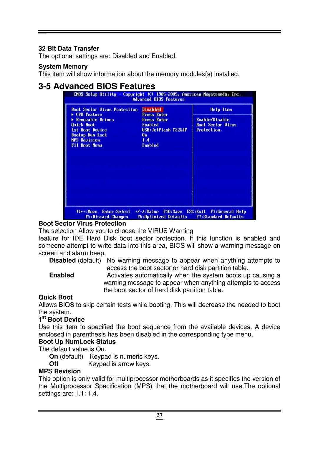 Intel 32882 user manual Advanced Bios Features 