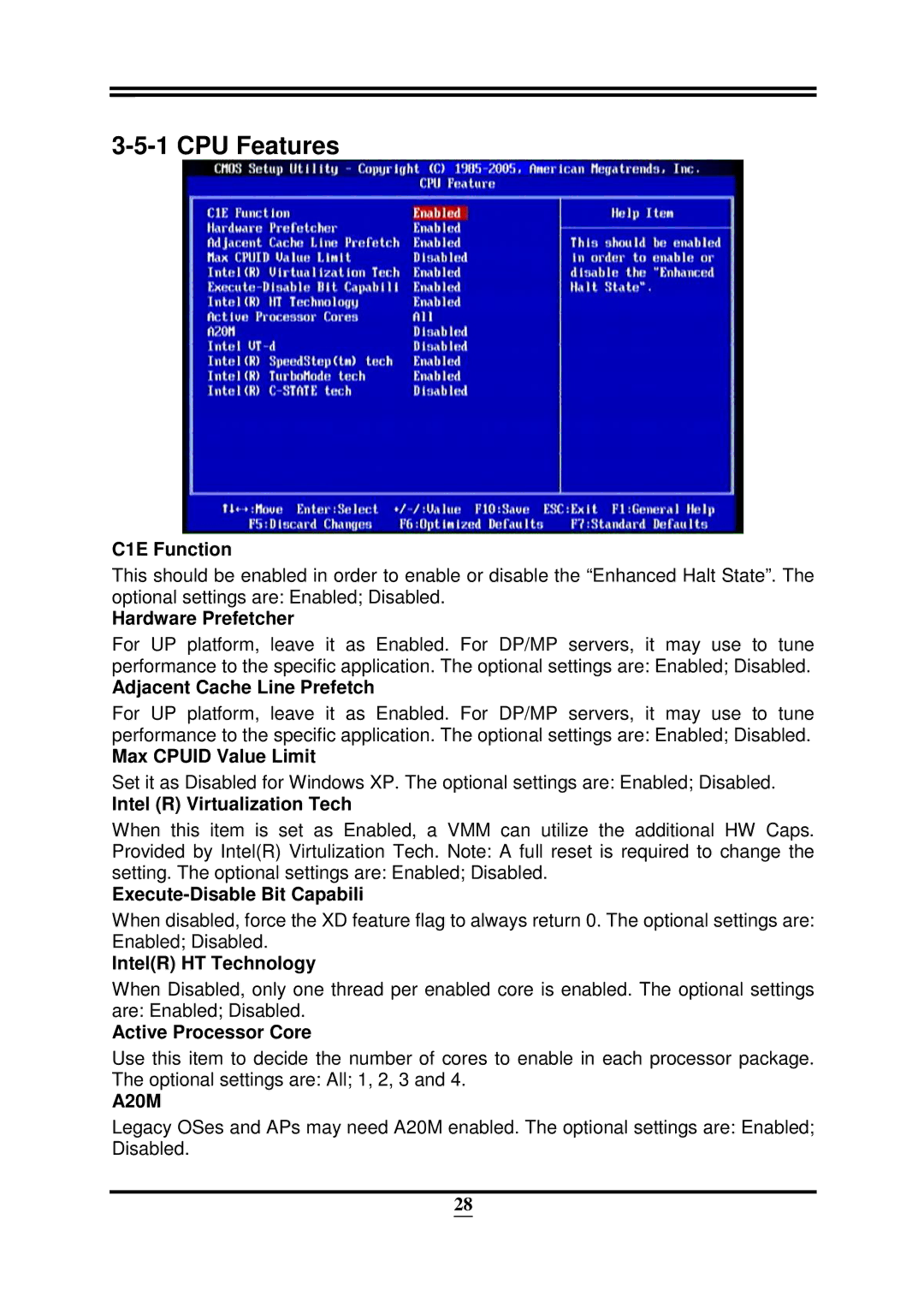 Intel 32882 user manual CPU Features 