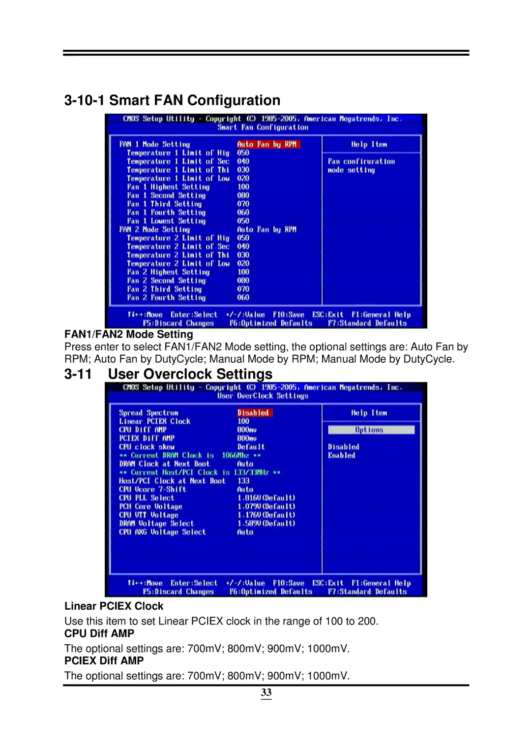 Intel 32882 user manual Smart FAN Configuration, User Overclock Settings 