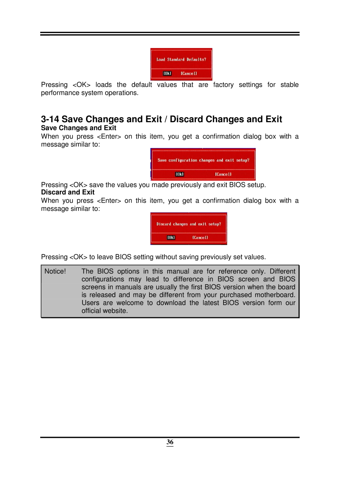 Intel 32882 user manual Save Changes and Exit / Discard Changes and Exit, Discard and Exit 