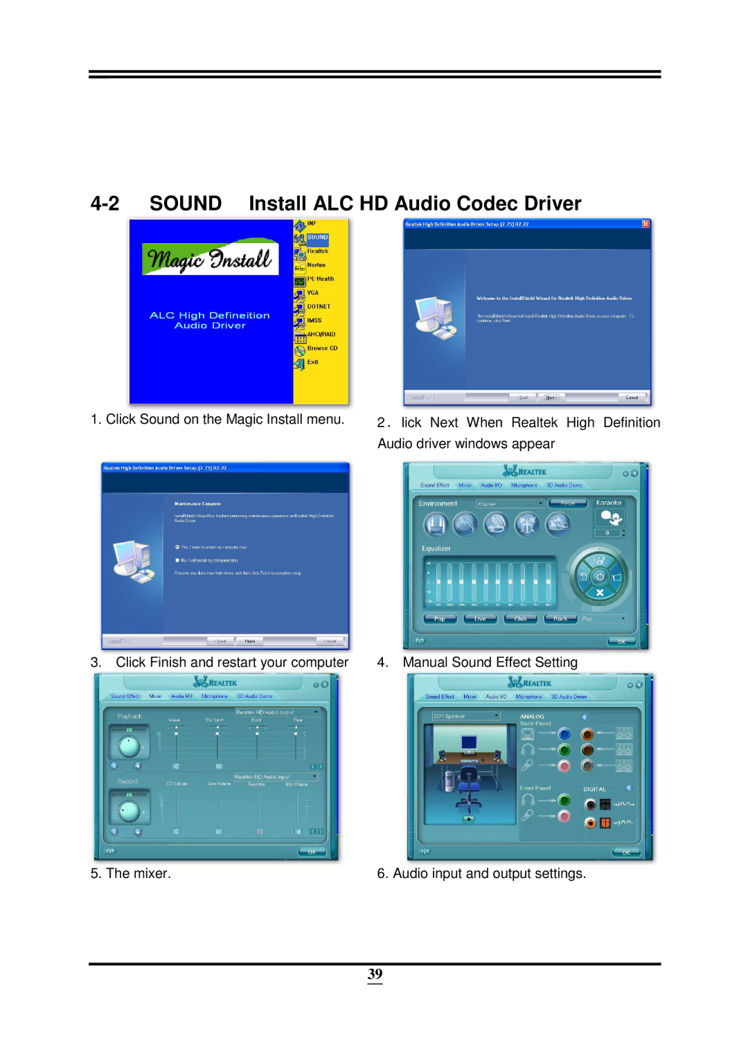 Intel 32882 user manual Sound Install ALC HD Audio Codec Driver 