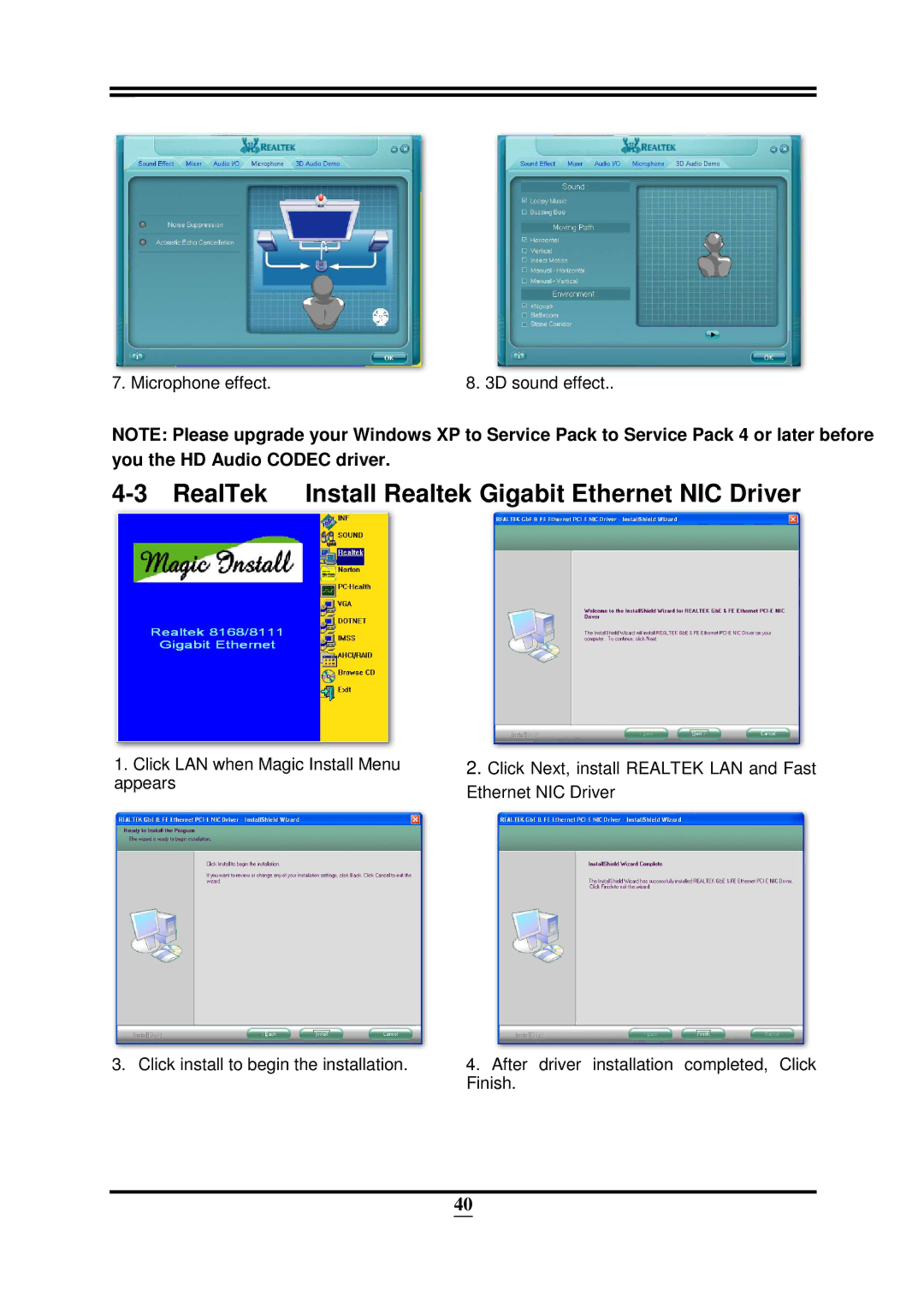 Intel 32882 user manual RealTek Install Realtek Gigabit Ethernet NIC Driver 