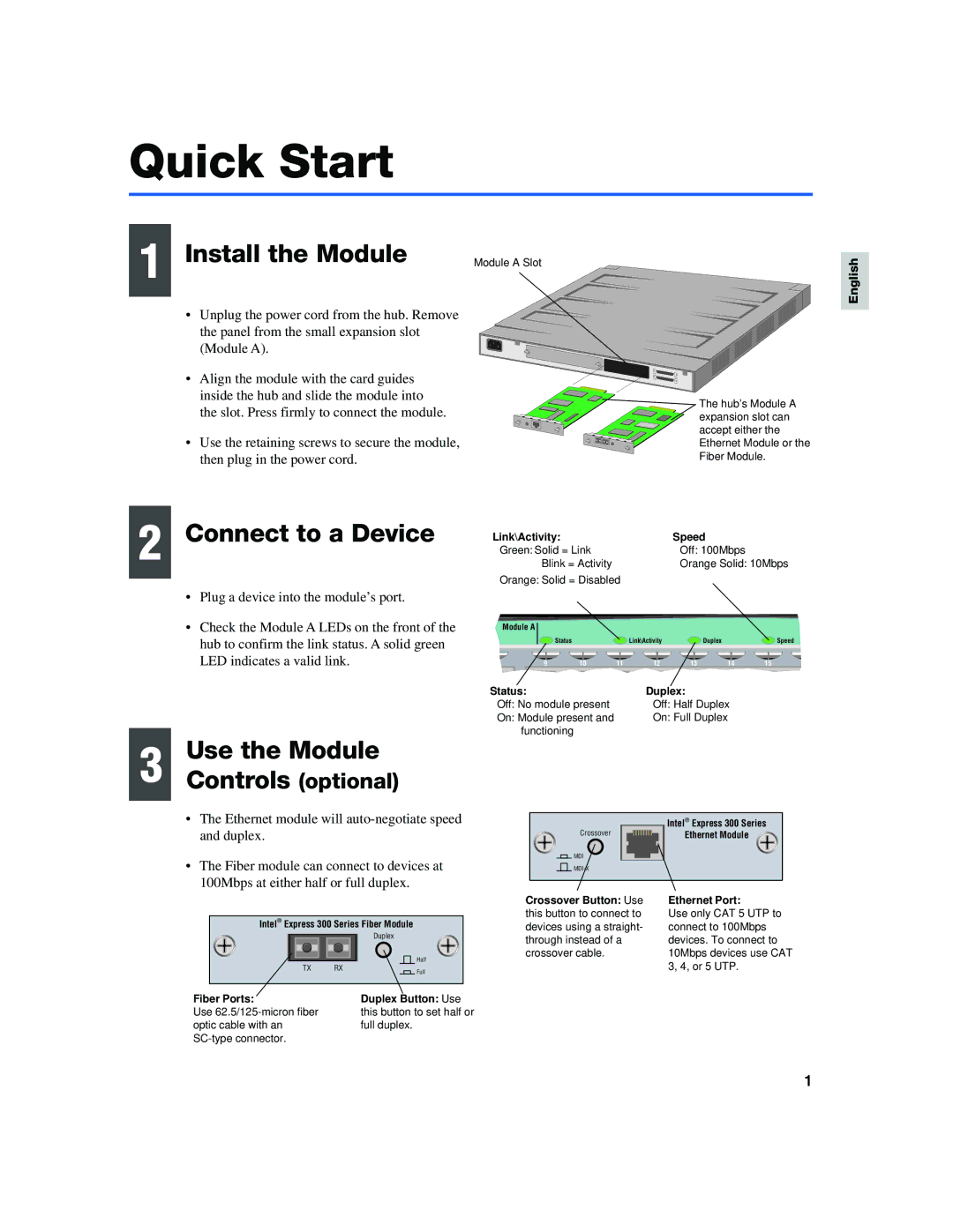 Intel 330T quick start Quick Start, Install the Module, Connect to a Device, Use the Module 