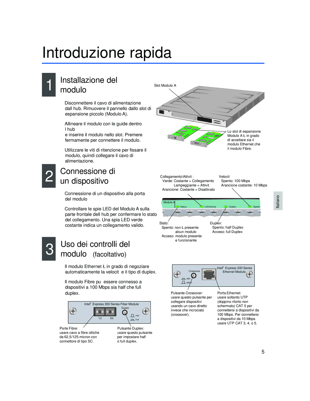 Intel 330T quick start Introduzione rapida, Installazione del, Modulo, Connessione di Un dispositivo, Uso dei controlli del 