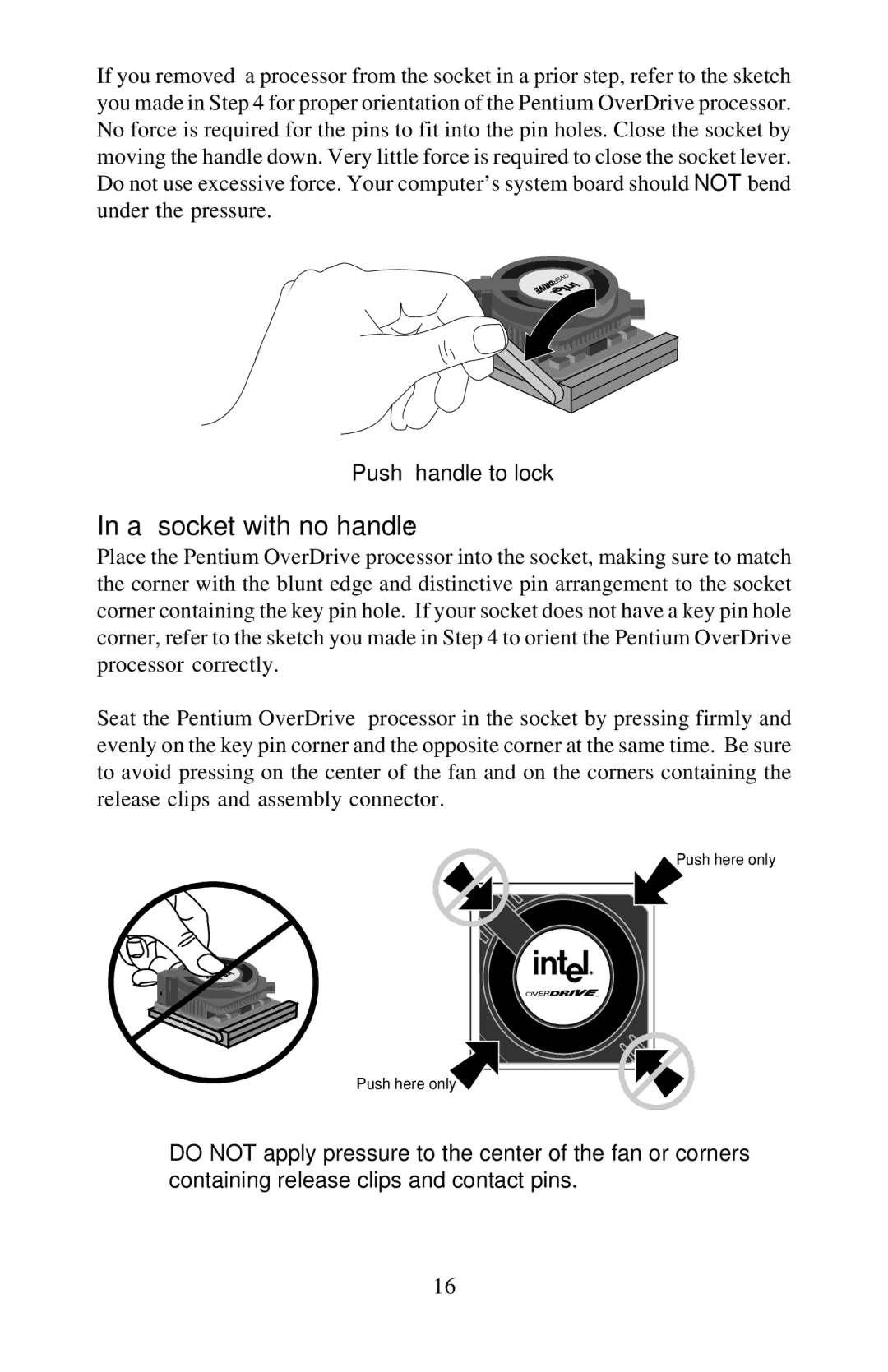 Intel 351599-005 manual A socket with no handle, Push handle to lock 