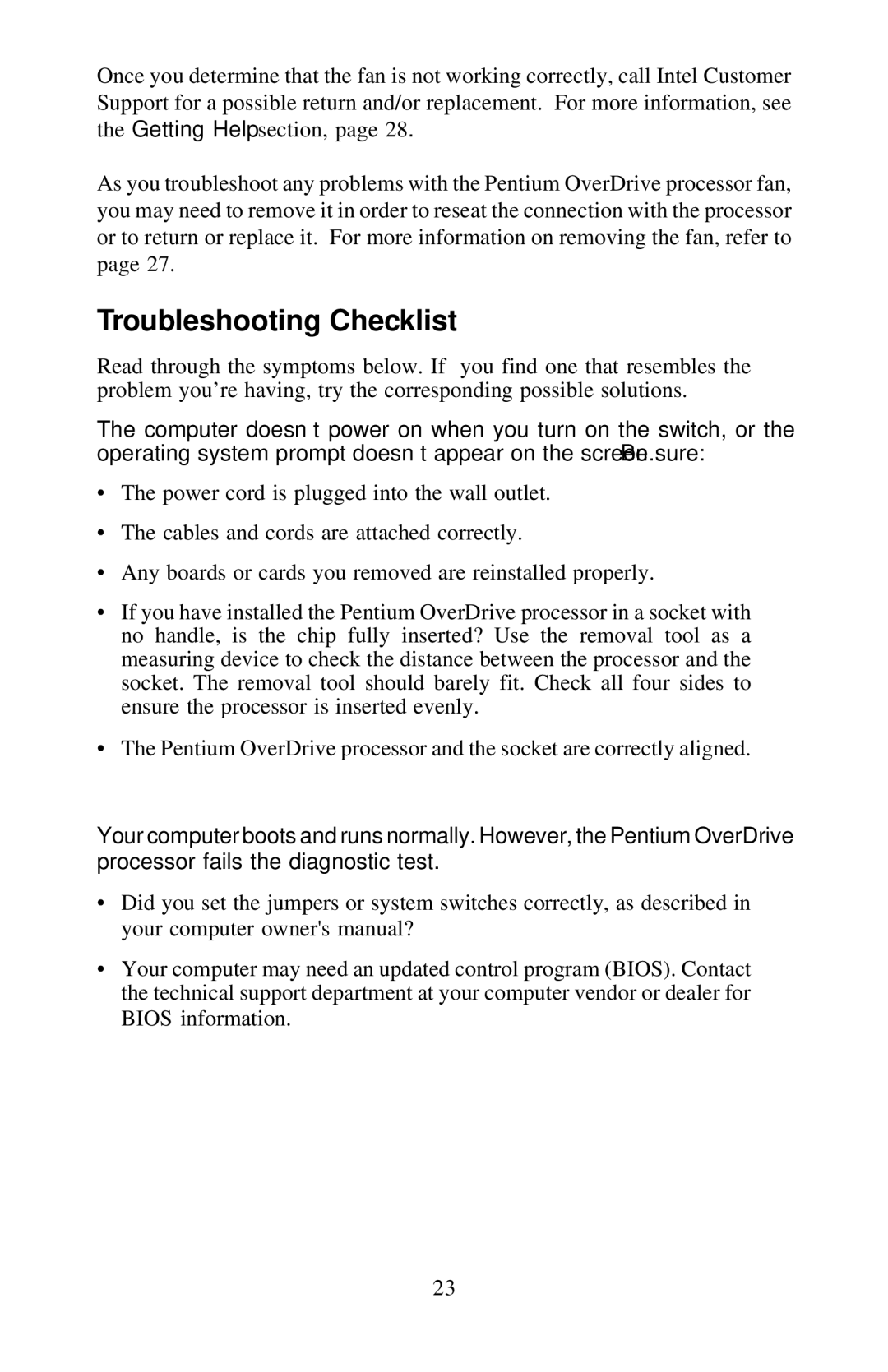 Intel 351599-005 manual Troubleshooting Checklist 