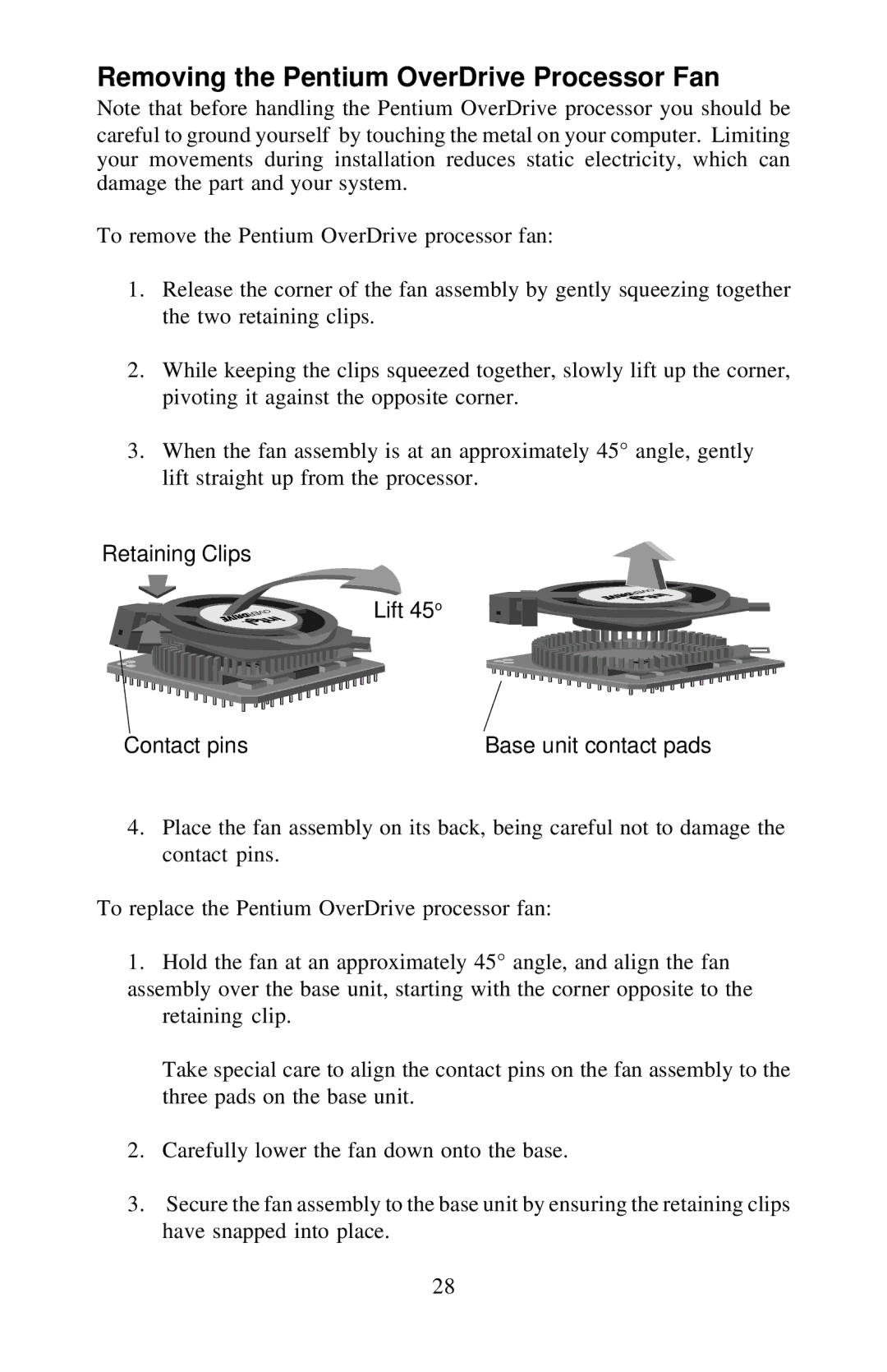 Intel 351599-005 manual Removing the Pentium OverDrive Processor Fan 