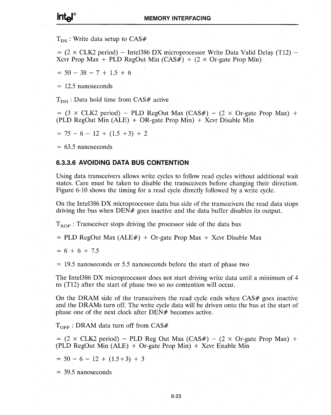 Intel 386 manual Avoiding Data BUS Contention 