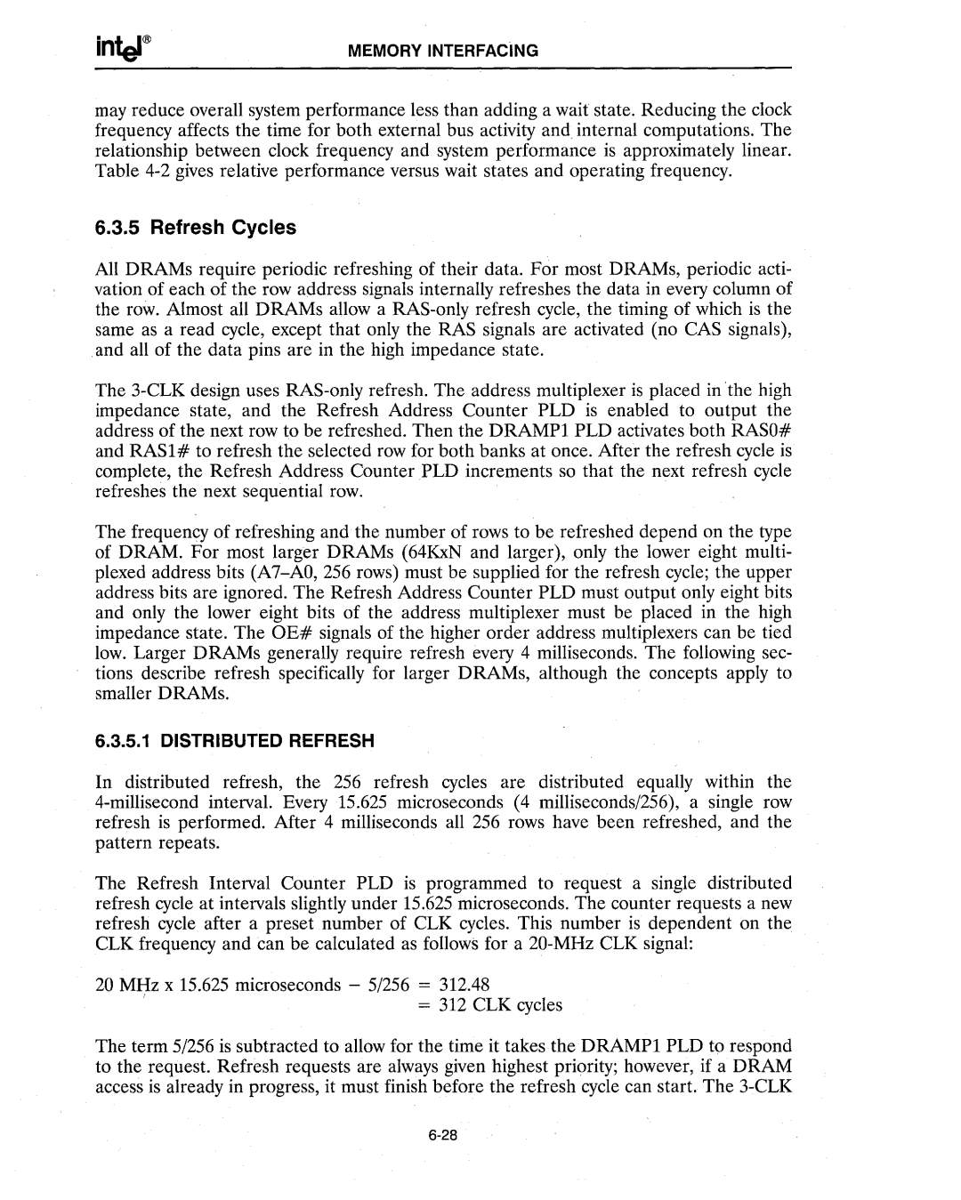 Intel 386 manual Refresh Cycles 