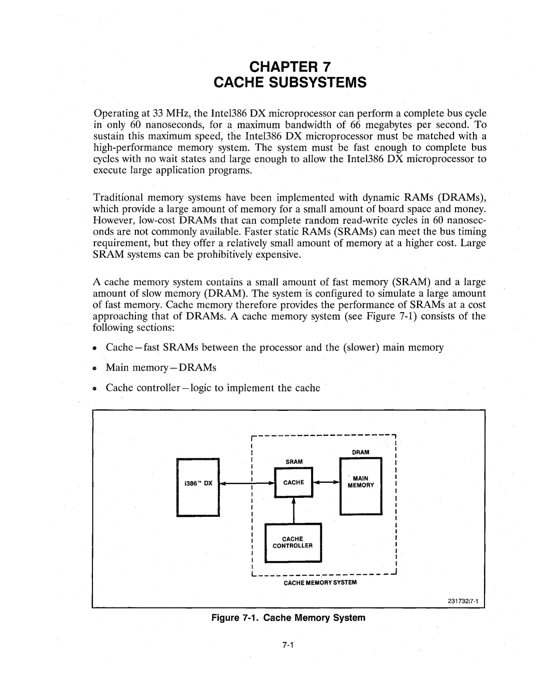 Intel 386 manual Chapter Cache Subsystems, Cache Memory System 