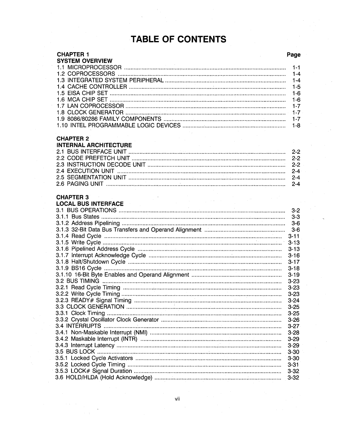 Intel 386 manual Table of Contents 