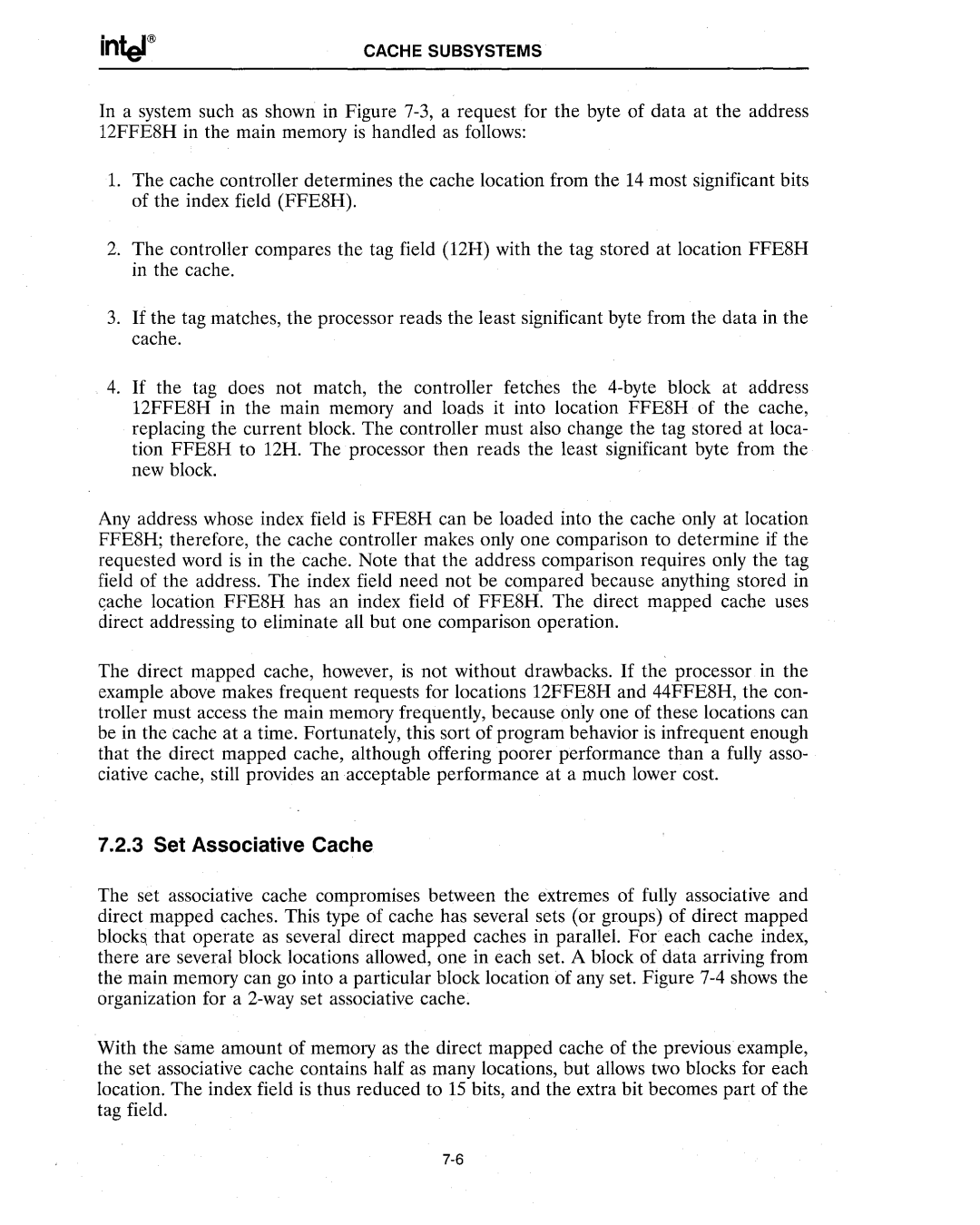 Intel 386 manual Set Associative Cache 