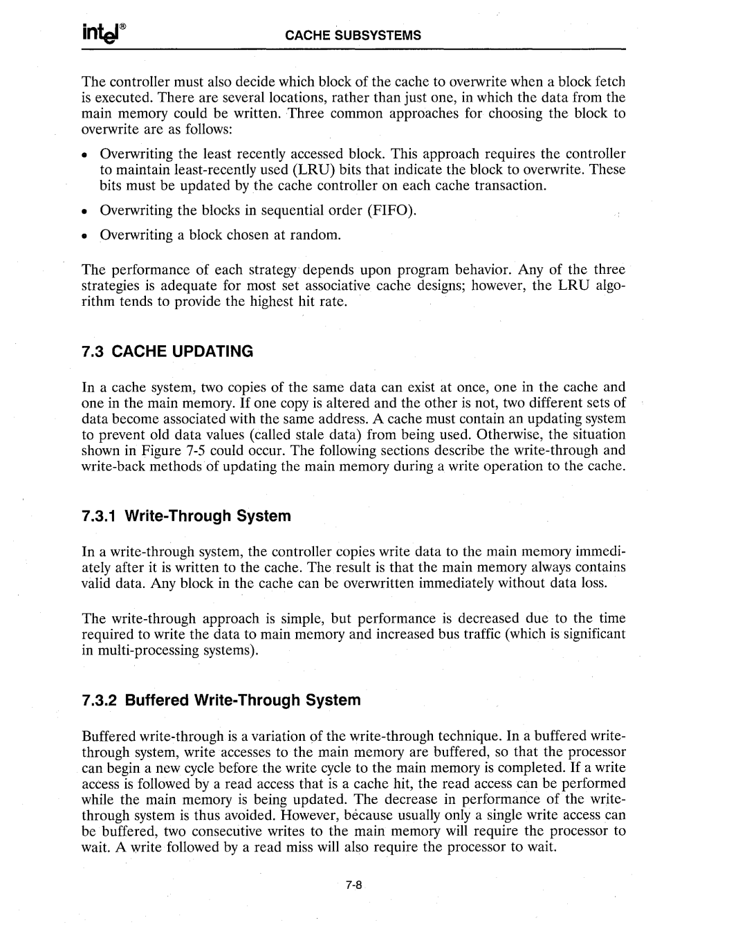 Intel 386 manual Cache Updating, Buffered Write-Through System 