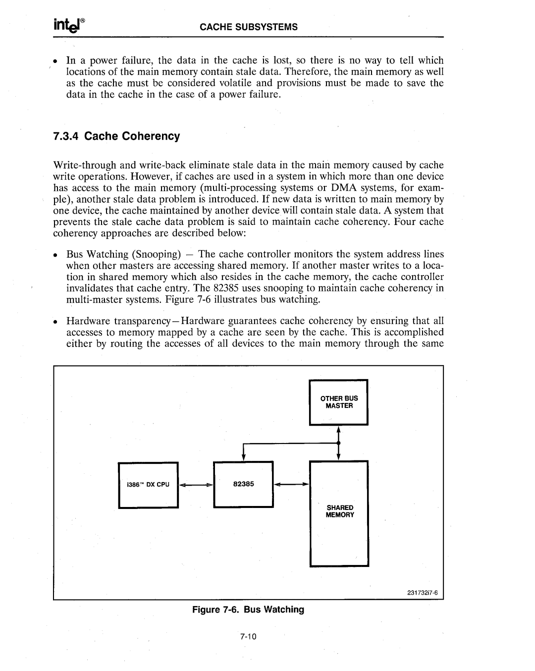 Intel 386 manual Cache Coherency, Bus Watching 