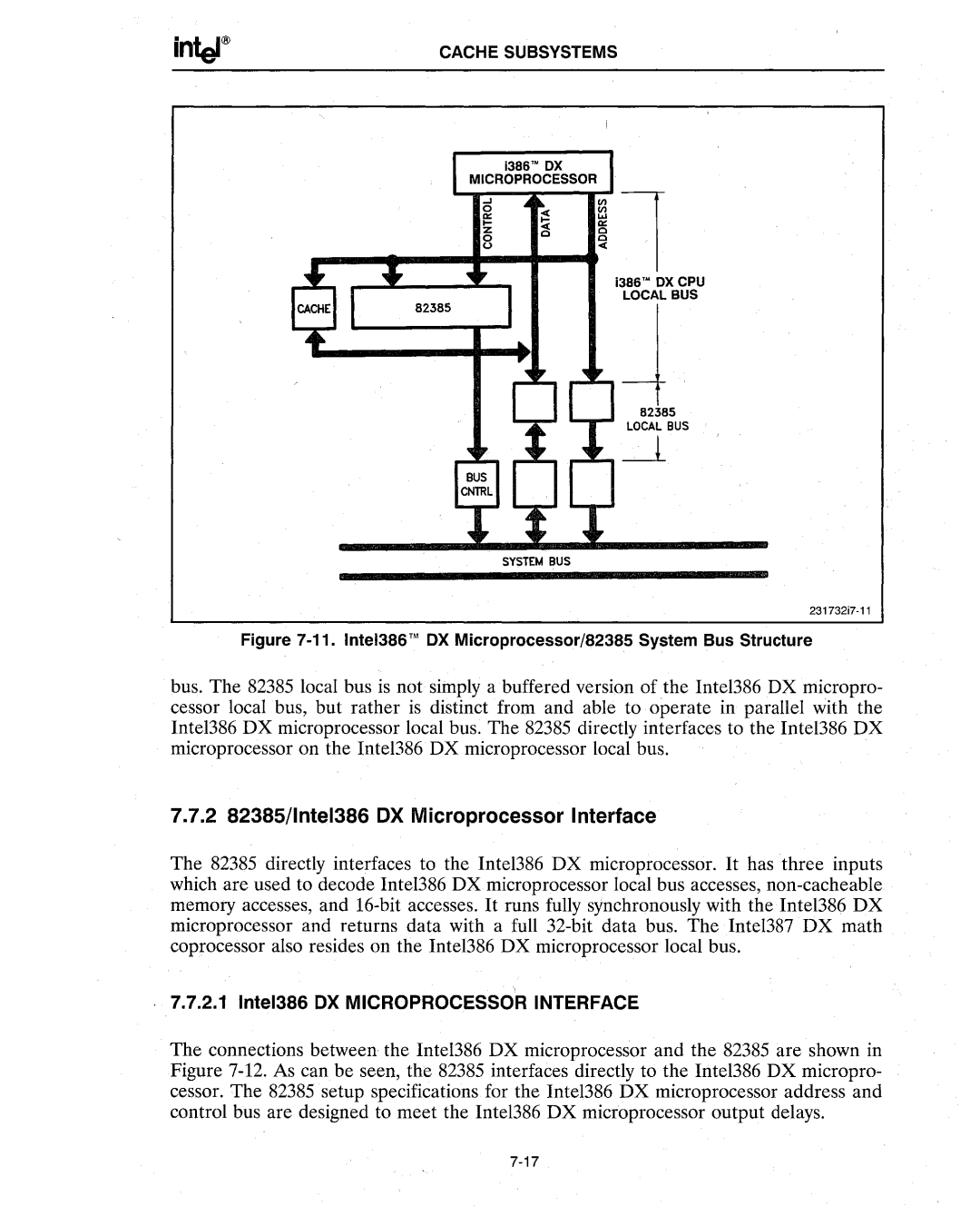 Intel manual 2 82385/lnte1386 OX Microprocessor Interface, Intel386 OX Microprocessor/82385 System Bus Structure 