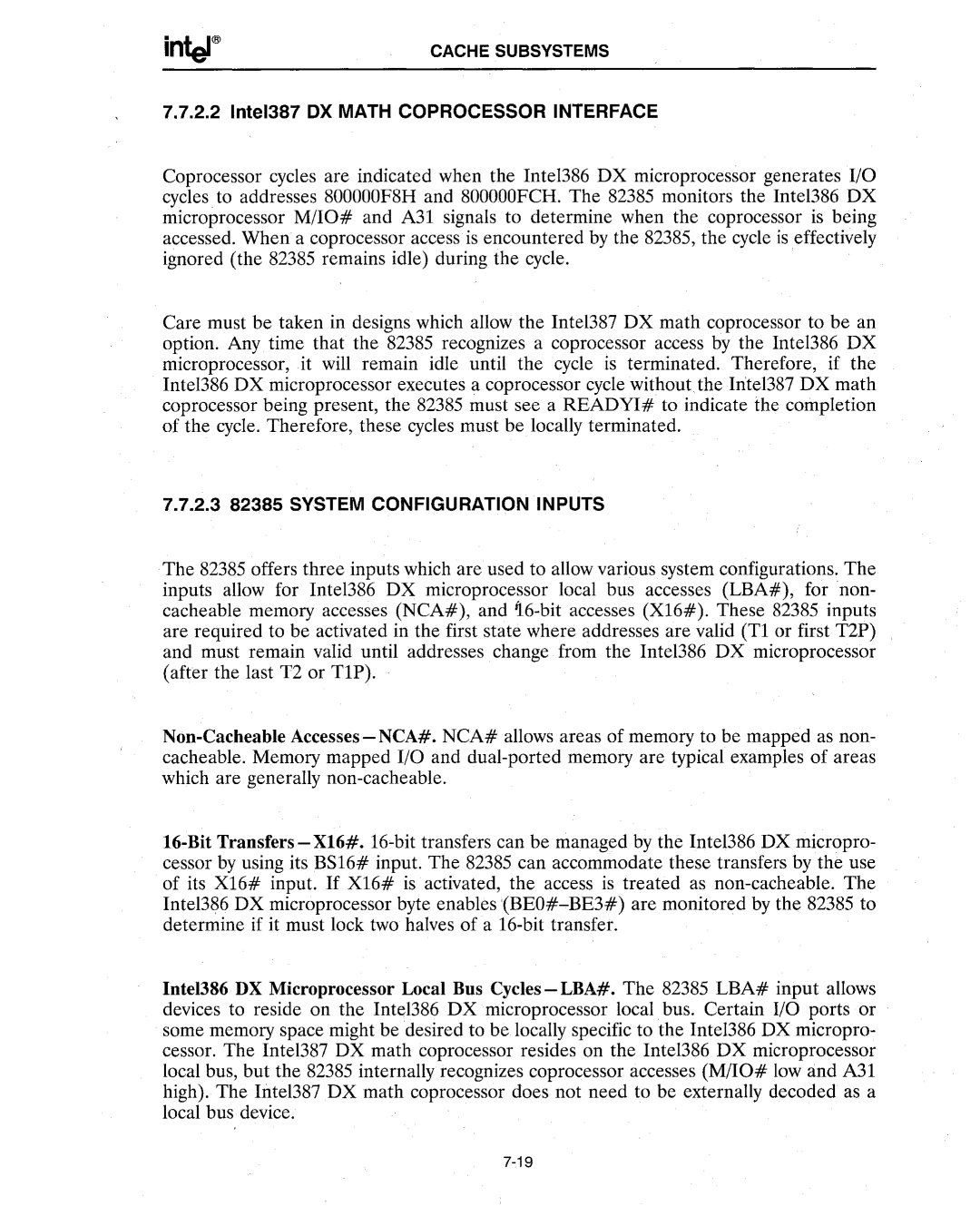 Intel 386 manual 2.3 82385 System Configuration Inputs 