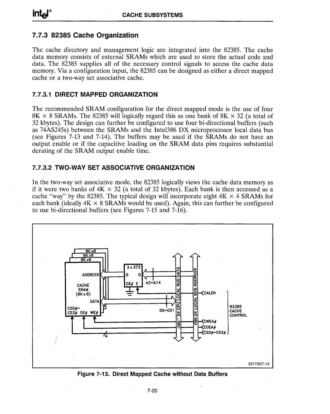 Intel 386 manual 3 82385 Cache Organiza~ion, Direct Mapped Cache without Data Buffers 