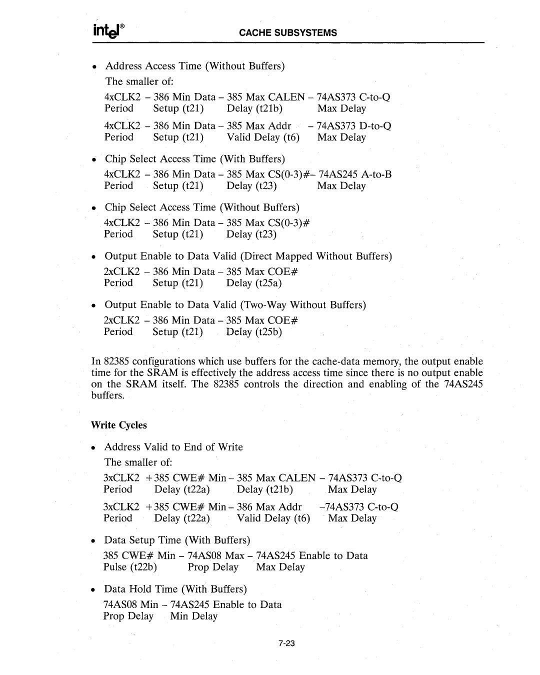 Intel 386 manual Write Cycles 