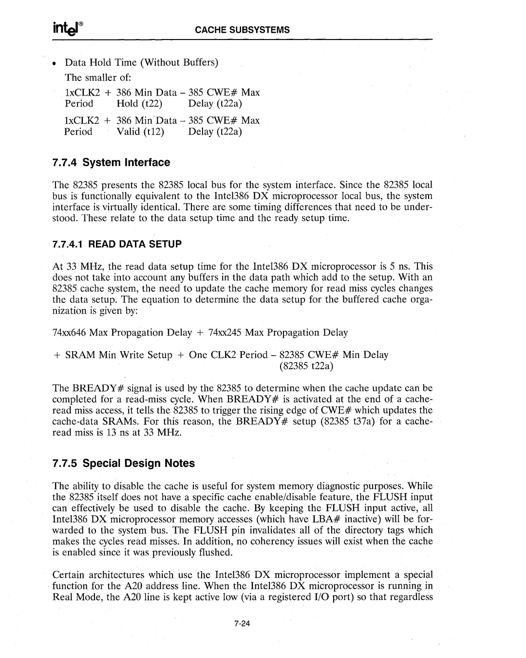 Intel 386 manual System Interface, Special Design Notes 